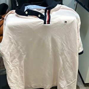 Tommy Hilfiger Men's Light Pink Polo with Navy Accents